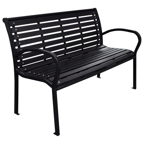 Oakestry Patio Bench Black 45 7 in Steel and WPC Outdoor Garden Seating Furniture Weather Resistant Durable Heavy Duty Modern Backyard Porch Deck Lawn