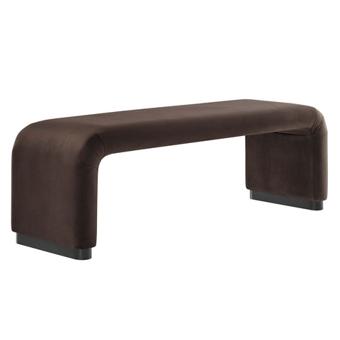 Oakestry Koda Performance Velvet Waterfall Long Bench, Modern Upholstered Entryway and Living Room Accent Bench, Black Chocolate Brown