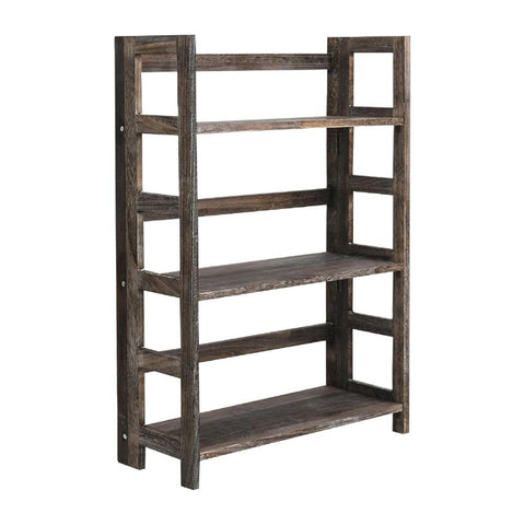 Oakestry Hickory Folding Bookshelf 3-Tier Wooden Storage Shelves, Rustic Brown, Space-Saving Foldable Bookcase for Home, Office, Living Room & Bedroom, Durable Freestanding Display Rack