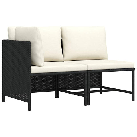 Oakestry 2 Piece Patio Sofa Set with Cushions Black Poly Rattan Outdoor Furniture Seating Garden Backyard Deck Modern Durable Comfortable Weather Resistant