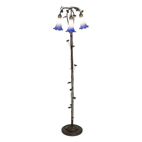 Oakestry 58 in High Blue/White Pond Lily 3 Light Floor Lamp Elegant Floor Lamp Stained Glass Lighting Decorative Home Living Room Bedroom Office Vintage Style Durable Build Ambient Light