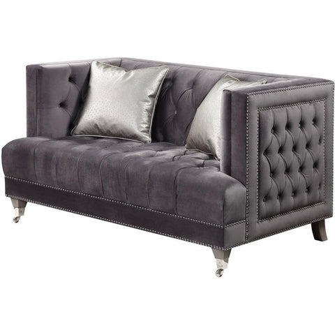 ACME Loveseat w/2 Pillows Hegio collection - Gray Velvet