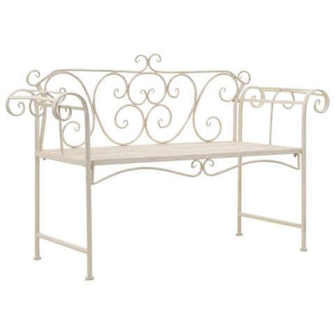 Oakestry Patio Bench 52 in Metal Antique White Outdoor Garden Seating Furniture Weather Resistant Durable Heavy Duty Modern Backyard Porch Deck Lawn