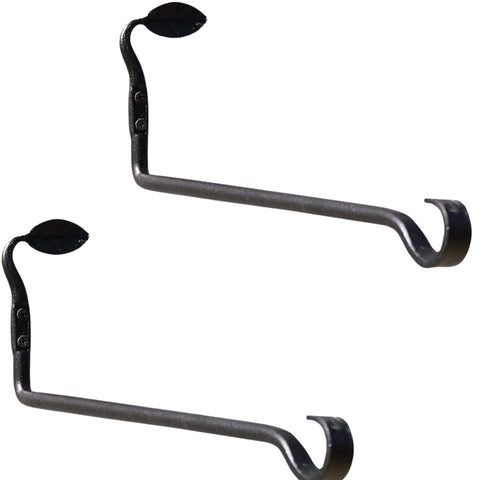 Oakestry Straight Leaf Wall Bracket Set of 2 – Black Powder Coated Wrought Iron Decorative Wall Hooks for Outdoor & Indoor Hanging