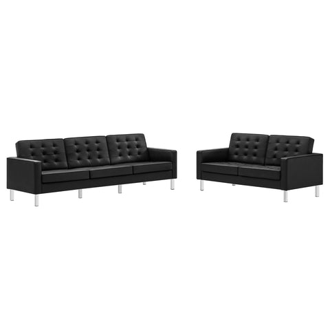 Oakestry Luxury Inspired Loft Tufted Upholstered Faux Leather Sofa and Loveseat Set Comfortable Indoor Loveseat for Living Room Apartment Lounge Reception Area Premium Everyday Styling