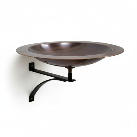 Oakestry 18" Classic Copper Birdbath with Wall Mount Bracket, Outdoor Mounted Bird Bath, Wide Rim Copper Bowl for Porch, Deck, Fence & Garden Décor