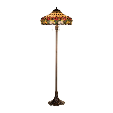 Oakestry 63.5 Inch Colonial Tulip Floor Lamp Tiffany Style Stained Glass Standing Light Vintage Mission Accent Fixture for Living Room Bedroom Reading Nook Home Decor