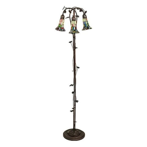 Oakestry 58 in High Stained Glass Pond Lily 3 Light Floor Lamp Elegant Floor Lamp Stained Glass Lighting Decorative Home Living Room Bedroom Office Vintage Style Durable Build Ambient Light