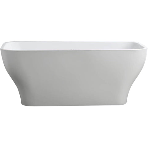Oakestry Novara 59" Freestanding Acrylic Bathtub with Chrome Drain, Glossy White Seamless Soaking Tub, Fiberglass Reinforced with Leveling Legs, 53 Gal Capacity