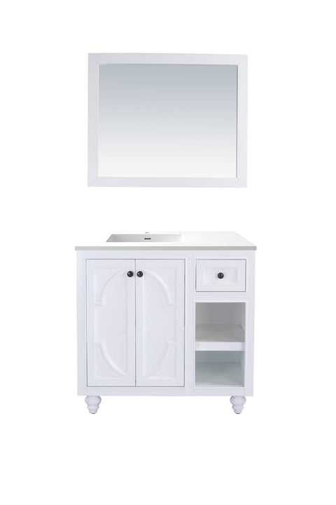 Oakestry Odyssey 36 Inch White Bathroom Vanity Single Sink Matte White Viva Stone Solid Surface Countertop Freestanding Modern Storage Cabinet Soft Close Doors Premium Washroom Furniture
