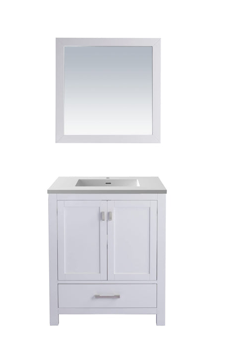 Oakestry Wilson Bathroom Vanity with Solid Surface Countertop, Integrated Sink with Overflow, Solid Oak Wood Cabinet, Soft-Close Doors, 4 Built-in Outlets, White