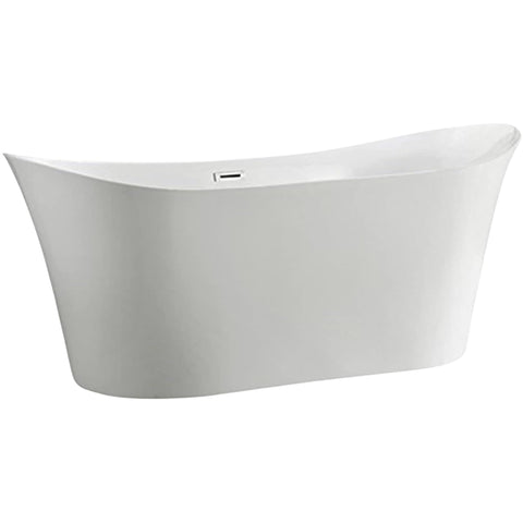 Oakestry Bergamo 67" Freestanding Acrylic Bathtub with Chrome Drain, Glossy White Seamless Soaking Tub, Fiberglass Reinforced with Leveling Legs, 46 Gal Capacity