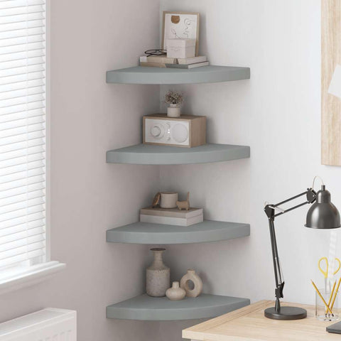 Oakestry Floating Corner Shelves 4 pcs Gray 13.8 inches x13.8 inches x1.5 inches MDF Exclusive Space Saving Design
