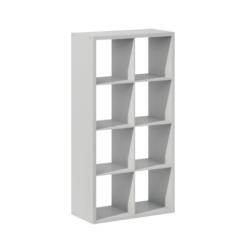 Oakestry Simple Open Back Cube Storage Organizer, 8-Cube Standing Shelf, Light Grey Composite Wood Bookcase for Home, Office & Living Room