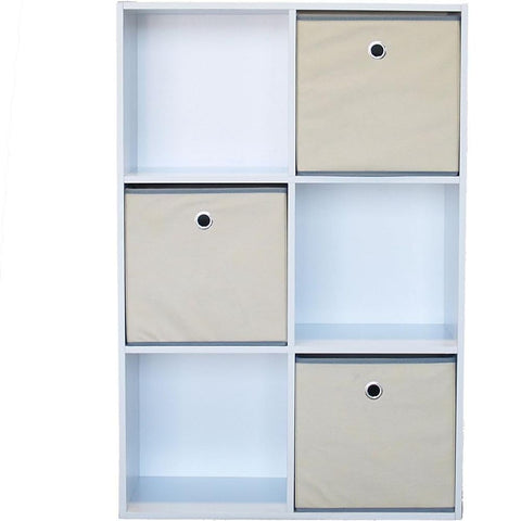 Oakestry White 6-Cell Storage Cabinet Wooden Organizer with Shelves Multi-Purpose Space-Saving Unit for Home Office Living Room Bedroom Entryway Durable Freestanding Cupboard for Books and Décor