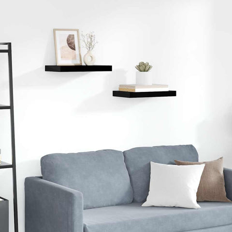 Oakestry Floating Wall Shelves 2 pcs High Gloss Black 15.7 inches x9.1 inches x1.5 inches MDF Architectural Home Accent Piece