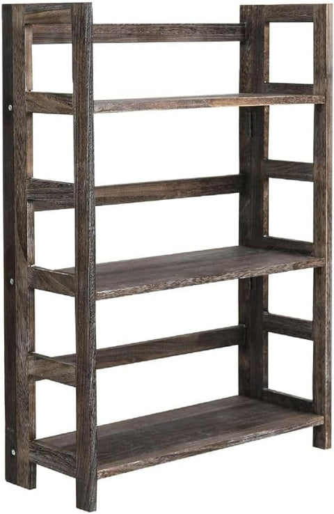 Oakestry Hickory Folding Bookshelf 3 Tier Wooden Bookcase Rustic Brown Foldable Freestanding Storage Shelf Rack for Home Office Living Room & Bedroom Space-Saving Design for Books Decor Plants & More