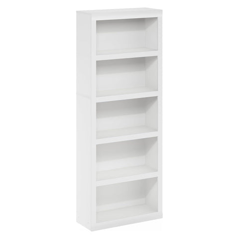 Oakestry Rail 5 Tier Open Shelf Bookcase White Wooden Storage Organizer Freestanding Display Unit Modern Home Office Living Room Library Decor Furniture