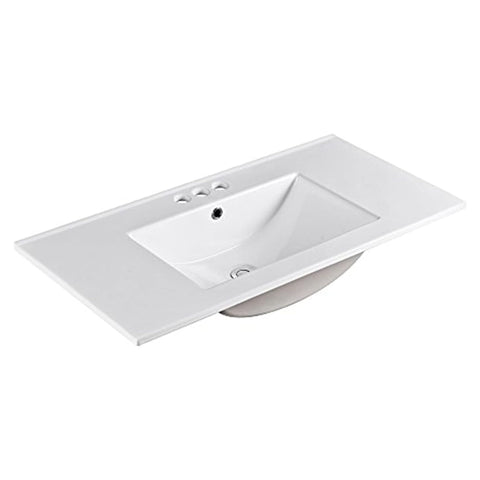 Oakestry White Single Sink Ceramic Vanity Top Durable Bathroom Basin Countertop Integrated Wash Basin Glossy Finish Modern Space Saving Design for Vanity Cabinet Powder Room Utility Sink (36 Inch)