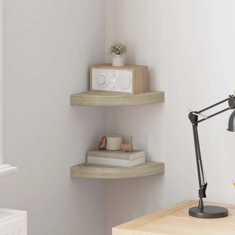 Oakestry Floating Corner Shelves 2 pcs Oak 9.8 inches x9.8 inches x1.5 inches MDF Contemporary Decorative Furniture