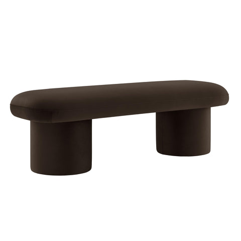 Oakestry Orla Performance Velvet Bench, Chocolate Brown Modern Upholstered Accent Bench with Cylindrical Legs for Bedroom, Entryway & Living Room