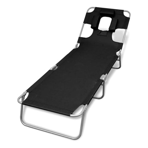vidaXL Folding Sun Lounger with Head Cushion Powder-coated Steel Black