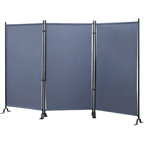 Oakestry Galaxy Water-Repellent Fabric Room Divider Indoor Outdoor Privacy Screen Freestanding Partition with Black Metal Frame Foldable Space-Saving Panel for Home Office Patio Balcony, Grey