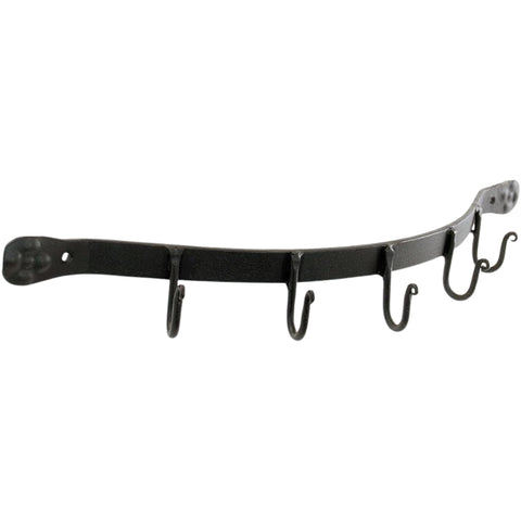 Oakestry Garden Tool Wall Mount with 5 Hooks – 19 Inch Wrought Iron Multi Hook Bracket, Black Powder Coated Storage Rack for Garage, Shed & Kitchen