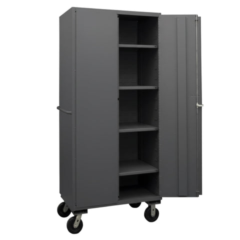 Oakestry Mobile Cabinet 36 x 24 x 81 in 16 Gauge Steel 4 Adjustable Shelves Flush Doors Casters Lockable Chrome Handle Gray Storage Cabinet