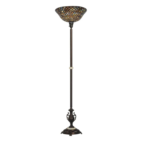 Oakestry 70InchH Tiffany Fishscale Torchiere Elegant Floor Lamp Stained Glass Lighting Decorative Home Living Room Bedroom Office Vintage Style Durable Build Ambient Light