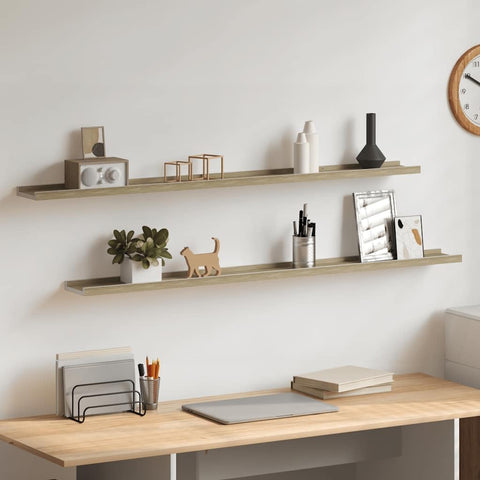 Oakestry Wall Shelves 2 pcs White and Sonoma Oak 45.3 inches x3.5 inches x1.2 inches Refined Living Space Essential