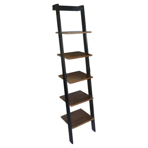 Kavari 5-Tier Leaning Ladder Bookcase with Solid American Gum Shelves - Black/Walnut