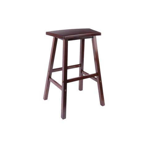 Oakestry Katashi 29" Fan Shape Bar Stool, Solid Wood Walnut Finish, Wide Curved Seat with Footrest Crossbars, Compact Base Design