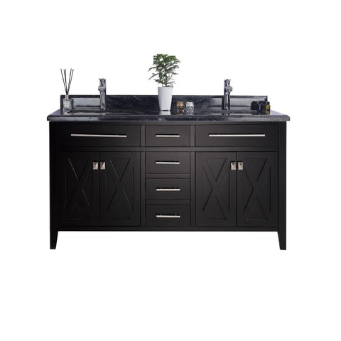 Oakestry Wimbledon 60" Espresso Double Sink Bathroom Vanity with Black Wood Marble Countertop – Solid Oak, Soft-Close Doors & Drawers, Pre-Assembled