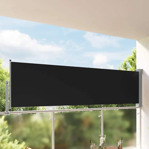 Oakestry Premium Black and Gray Retractable Side Awning Outdoor Privacy Screen UV and Tear Resistant Polyester Fabric with Iron Stand Shade Divider for Patio Garden Balcony