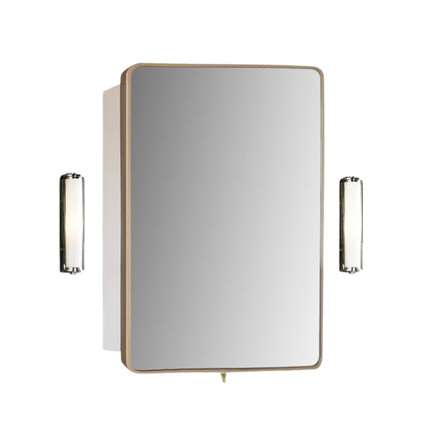 Oakestry 17.7" Rectangular Mirrored Medicine Cabinet, Brushed Gold Metal Frame, Surface Mount Vertical, Adjustable Glass Shelves, Pre-Assembled Bathroom Mirror Cabinet