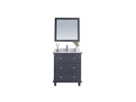 Oakestry Luna 30 Inch Maple Grey Bathroom Vanity White Quartz Countertop Modern Single Sink Freestanding Storage Soft Close Doors Washroom Cabinet