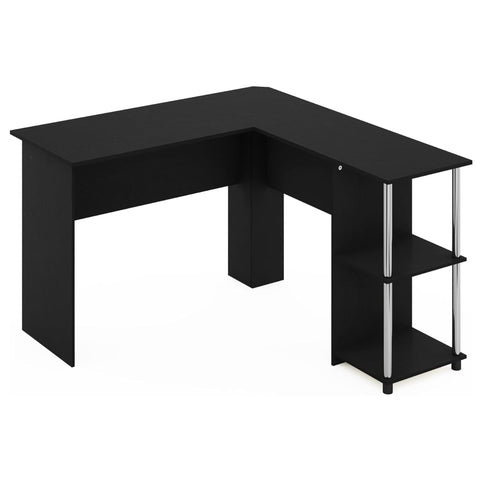 Oakestry L Shaped Computer Desk with Stainless Steel Tube Bookshelf Americano Chrome Finish Corner Workstation Home Office Study Furniture