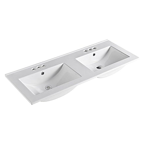 Oakestry 48 Inch Double Sink Ceramic Vanity Top White Bathroom Countertop Integrated Dual Wash Basin Durable Glossy Finish Modern Vanity Surface for Cabinet Bathroom Renovation