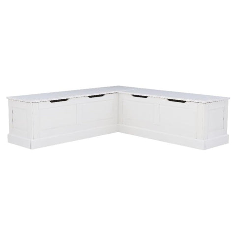 Oakestry White Solid Pine L-Shaped Breakfast Nook with Hidden Storage, Backless Corner Bench, Built-in Look Seating, Includes 5-Piece Cushion & Pillow Set for Cozy Kitchen or Dining Spaces (Beige)