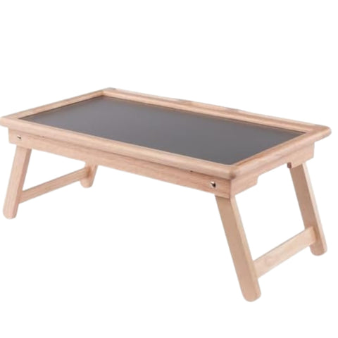 Arlo Adjustable Breakfast Bed Tray with Flip-Top & Device Slots, Gray & Natural Finish