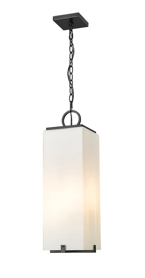 Oakestry Outdoor Pendant Lighting Black Aluminum Chain Mount Fixture with White Opal Glass Shades, 3 Light Hanging Lantern for Porch, Patio, Entryway Exterior Lighting