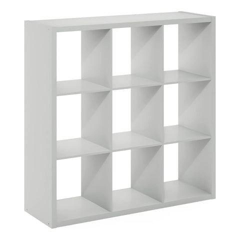 Oakestry Cubicle Open Back Decorative Cube Storage Organizer 9 Cube Wooden Shelving Unit Freestanding Display Shelf Modern Home Office Furniture (Light Grey)