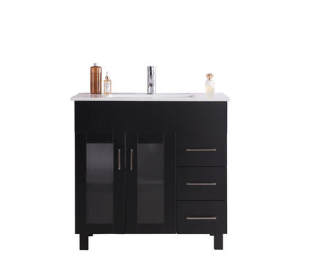 Oakestry Nova 36 Inch Espresso Bathroom Vanity Single Sink White Ceramic Basin Countertop Freestanding Modern Storage Cabinet Soft Close Doors Contemporary Washroom Furniture