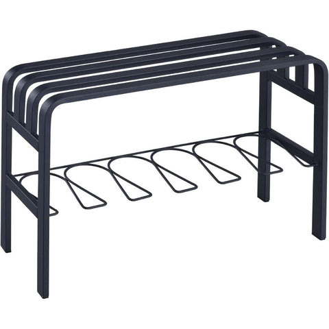 Oakestry Horizontal Steel Black Shoe Bench Shoe Organizer for Entryway Storage Rack with Seat for Shoes Space Saving Shoe Storage Bench Rack
