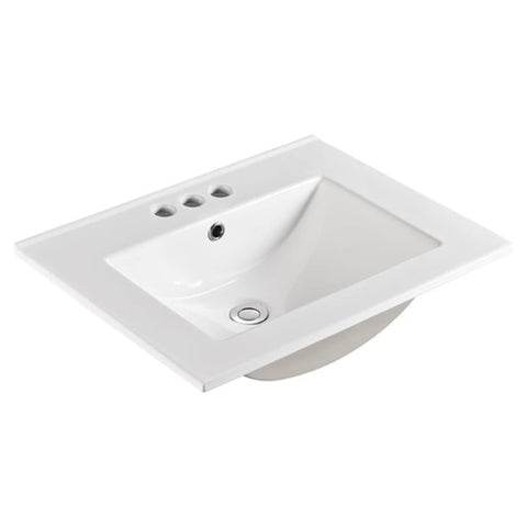 Oakestry White Single Sink Ceramic Vanity Top Durable Bathroom Basin Countertop Integrated Wash Basin Glossy Finish Modern Space Saving Design for Vanity Cabinet Powder Room Utility Sink (24 Inch)