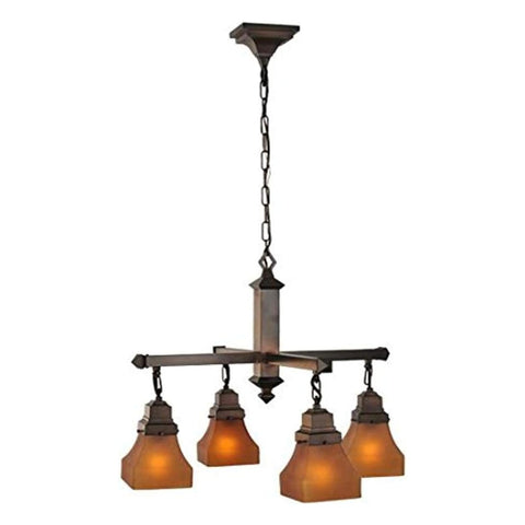 Oakestry 26 Inch Bungalow Frosted Amber 4 Light Chandelier Ceiling Fixture Warm Glass Hanging Lamp Classic Rustic Lighting for Dining Room Living Room Bedroom Décor