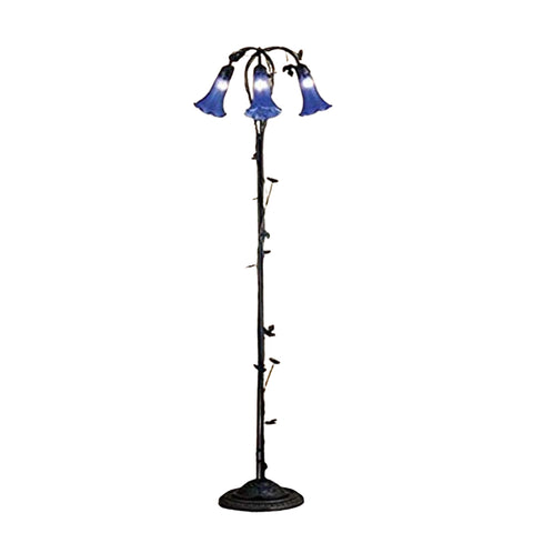 Oakestry 59 inches H Blue Pond Lily 3 LT Floor Lamp Elegant Floor Lamp Stained Glass Lighting Decorative Home Living Room Bedroom Office Vintage Style Durable Build Ambient Light