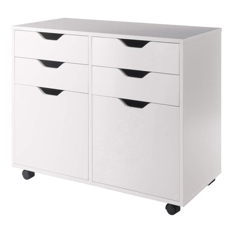 Oakestry Halifax Storage Mobile Cabinet with 2 Doors and 4 Drawers White Wooden Organizer for Home Office Bedroom Craft Room and Living Room