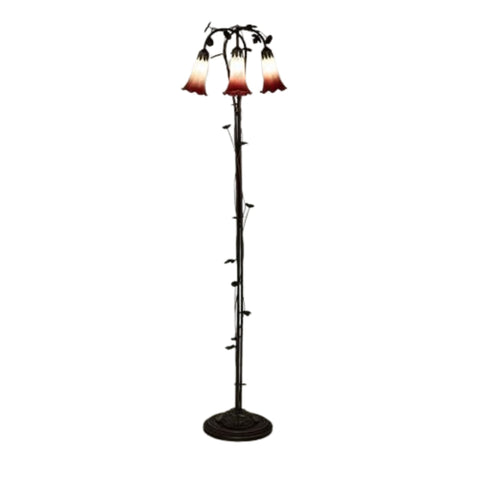 Oakestry 58 in High Seafoam/Cranberry Tiffany Pond Lily 3 Light Floor Lamp Elegant Floor Lamp Stained Glass Lighting Decorative Home Living Room Bedroom Office Vintage Style Durable Build Ambient Ligh